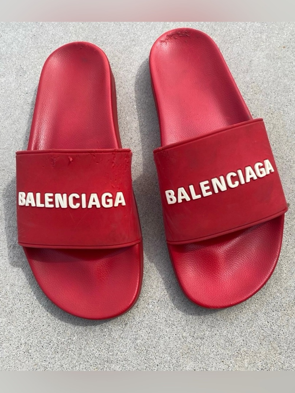 Balenciaga Red Slide Sandals with White Logo